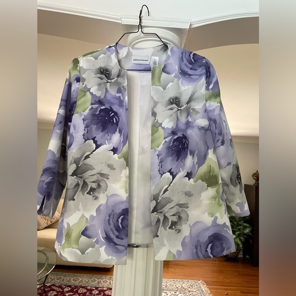 Alfred Dunner women’s papal, green and white floral print open front Jacket S 12 - Picture 1 of 4